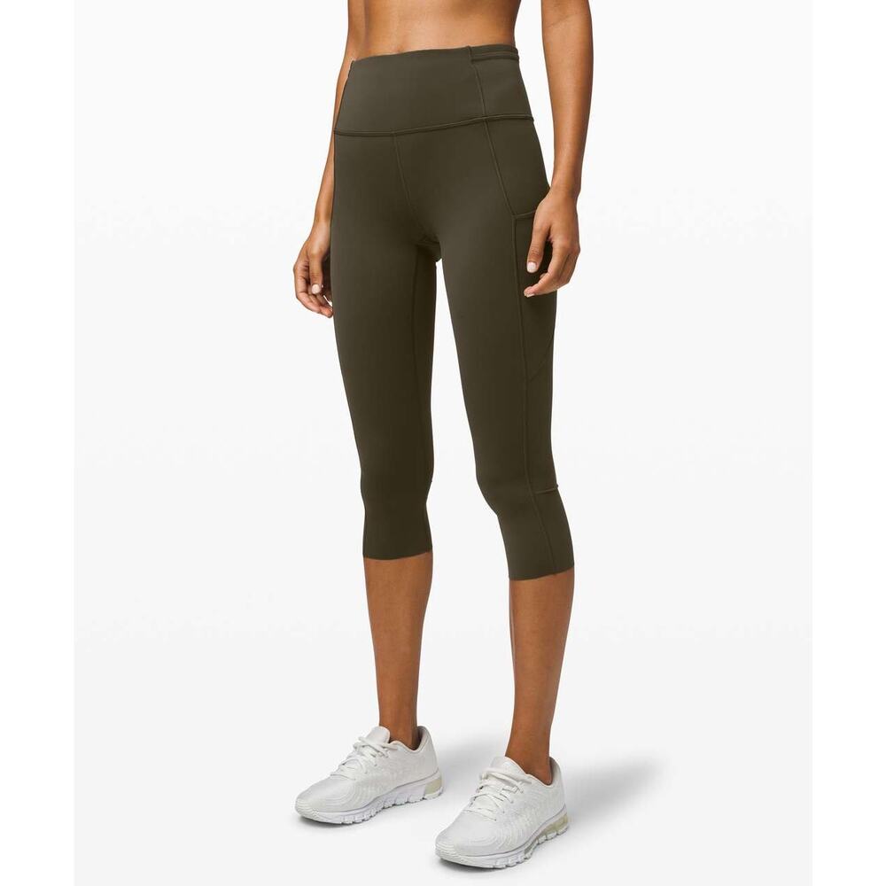 Lululemon (8) Olive Green Fast and Free High Rise Crop Leggings- Gym, Pilates
